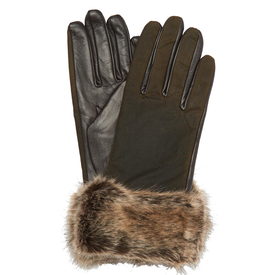Barbour Ambush Wax Leather Gloves- Olive/ Brown