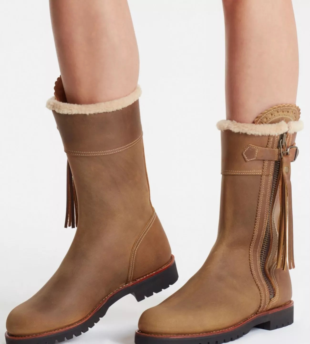 Penelope Chilvers Midcalf Tassel Lined Boot - Biscuit