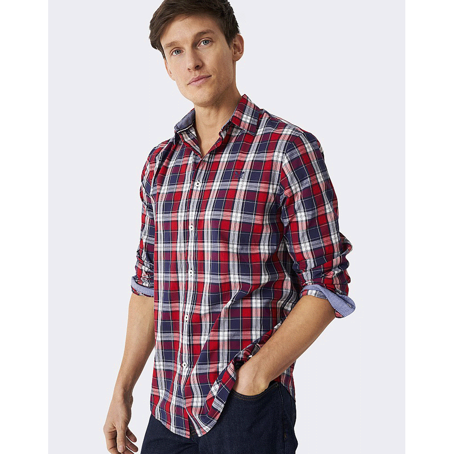 Crew Clothing Tillers Peached Poplin Shirt- Blue Red White Check
