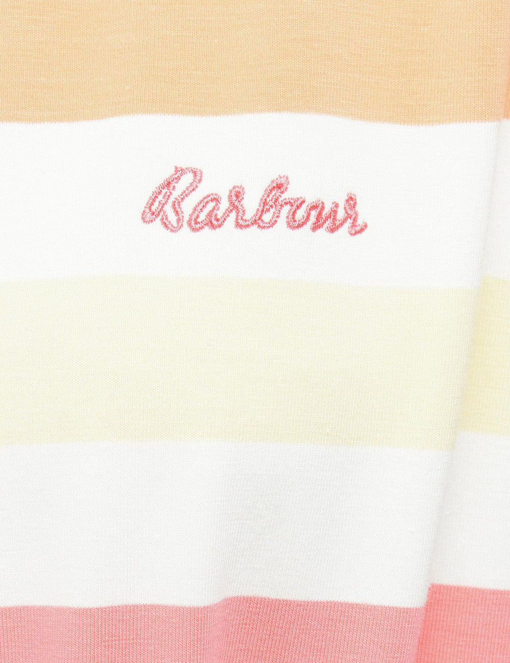 Close up of the Barbour script embroidery on the Marloes Dress