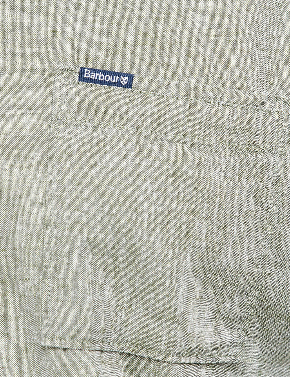 Close up of the chest patch pocket and Barbour label on the Nelson Shirt