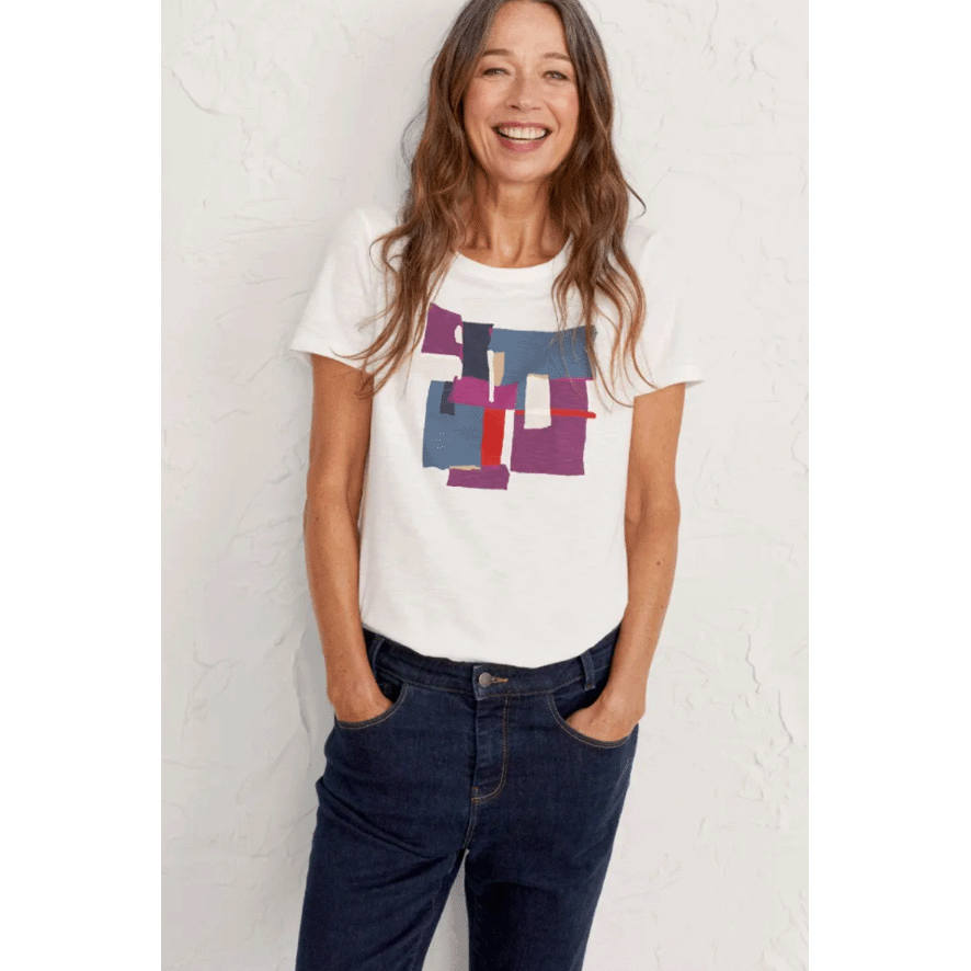 Seasalt Printing Ink T-Shirt - Francis Collage Cassis