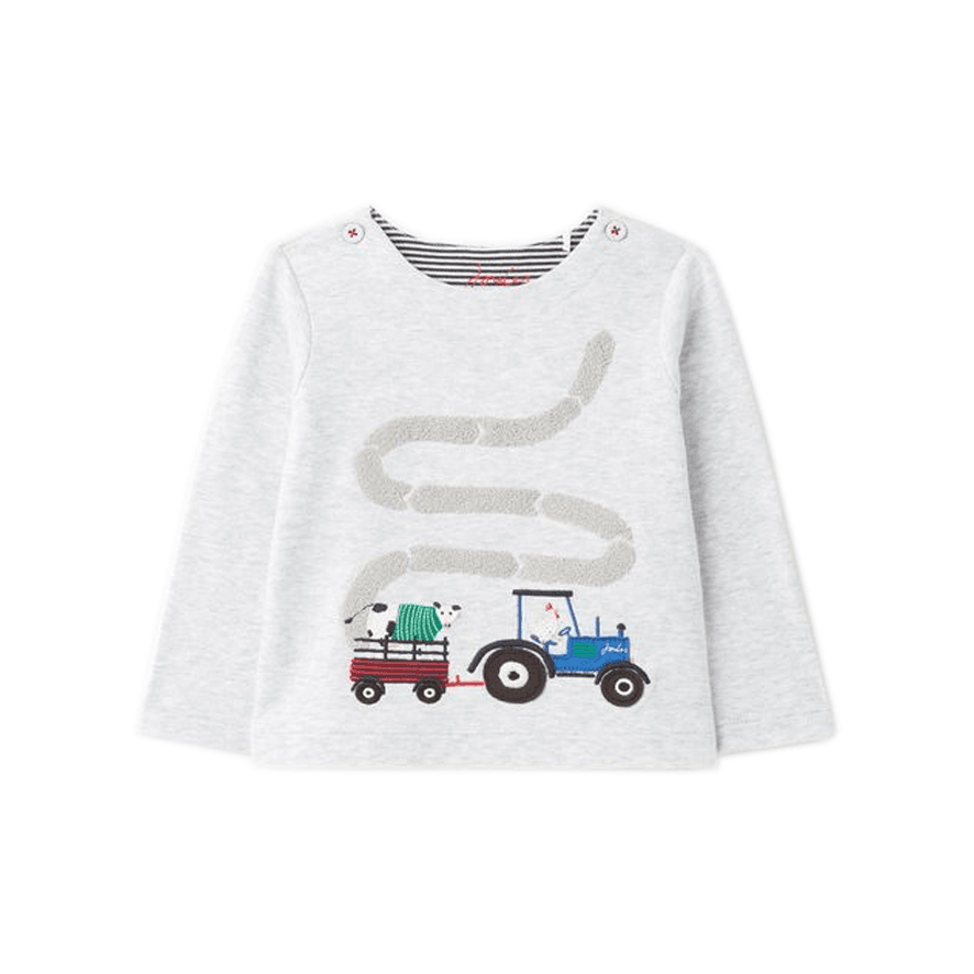 Joules Angus Organically Grown Cotton Artwork Top - Grey Tractor